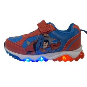 Superman Kids Light Up Shoes Toddler Sneakers Blue Red Size 9 New 17cm